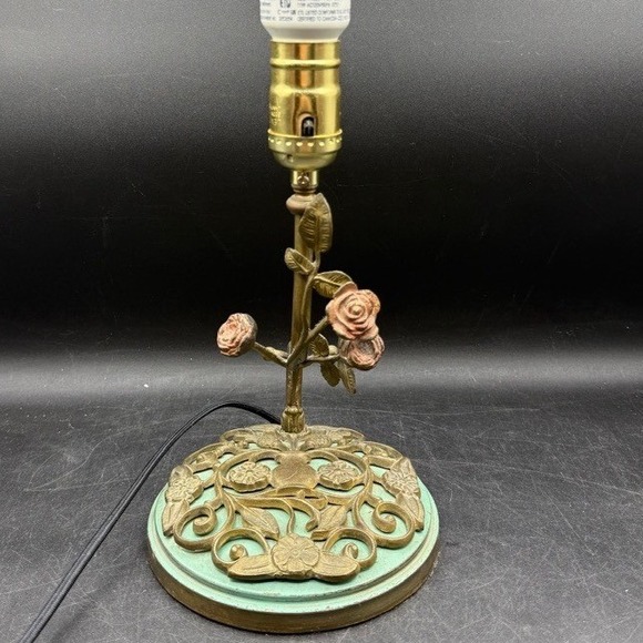 Other - Vintage Art Deco Brass Green Rose Table Lamp Home Fairy Floral Verdigris Cottage
